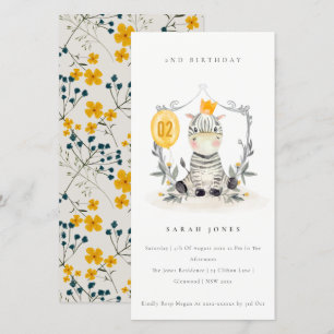 Cute Baby Zebra Foliage Any Age Birthday Invite