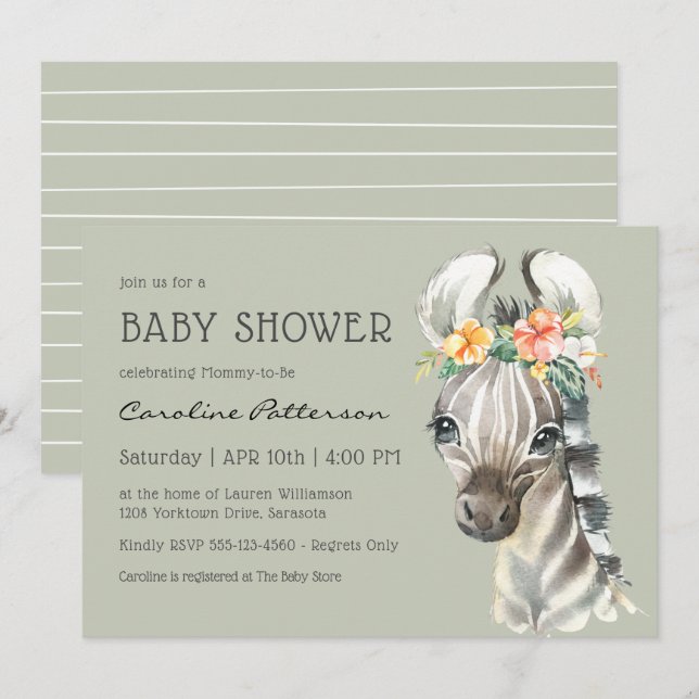 Cute Baby Zebra Gender Neutral Baby Shower Invitation (Front/Back)