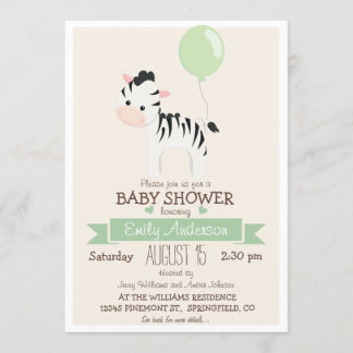 Cute Baby Zebra, Jungle Zoo Animal Baby Shower Invitation