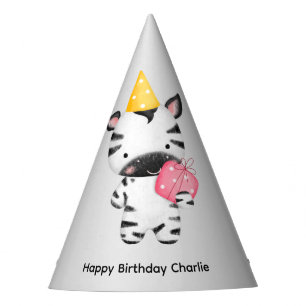 Cute Baby Zebra with gift, Birthday Party Hat