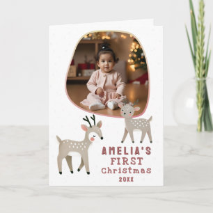 Cute Baby's 1st Christmas Photo Reindeer Holiday Card