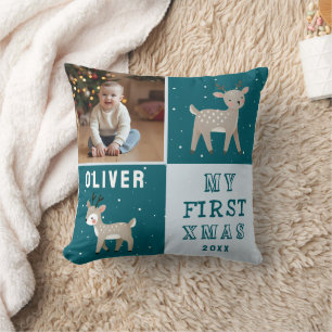 Cute Baby's 1st Christmas Photo Reindeer Throw Pillow