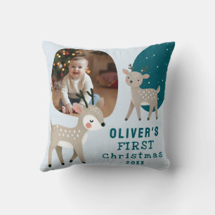 Cute Baby's 1st Christmas Photo Reindeer Throw Pillow