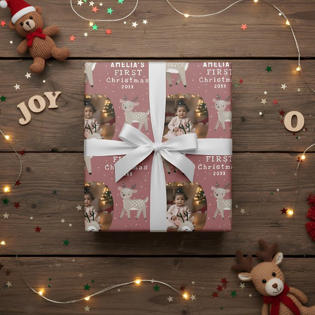 Cute Baby's 1st Christmas Photo Reindeer Wrapping Paper (Creator Uploaded)
