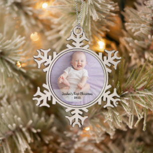 Cute baby's 1st christmas  snowflake pewter christmas ornament