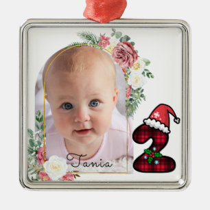 Cute Baby's 2nd Christmas Photo floral frame Metal Ornament