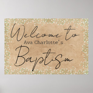  Cute Baby's Breath Flowers Rustic Baptism Welcome Poster