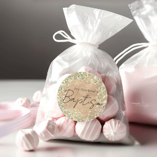 Cute Baby's Breath Watercolor Flowers Boho Baptism Classic Round Sticker