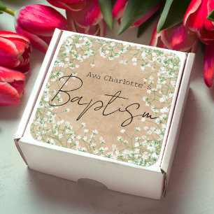 Cute Baby's Breath Watercolor Flowers Boho Baptism Square Sticker