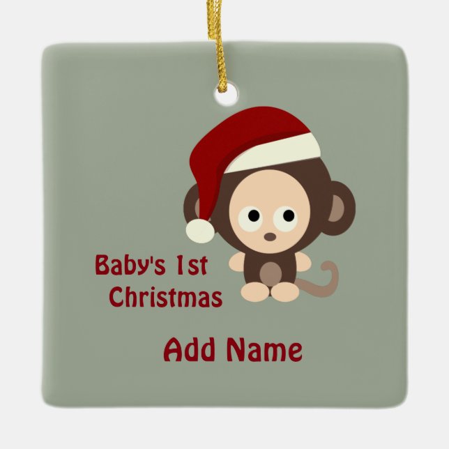 Cute Baby's first Christmas Monkey Ceramic Ornament (Front)