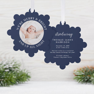 Cute Babys First Christmas Photo Blue Holiday Ornament Card