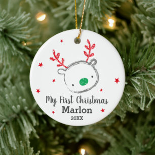 Cute baby's first christmas reindeer ceramic ornament