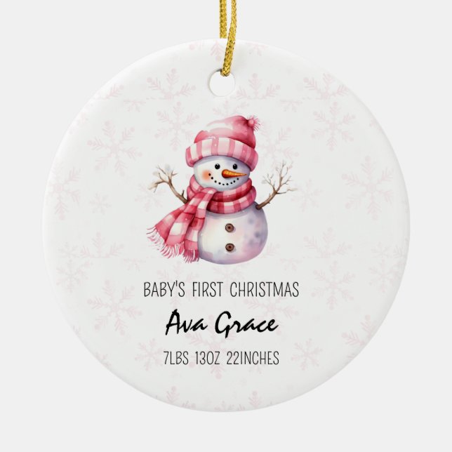 Cute Baby's First Christmas Winter Snowman  Ceramic Ornament (Front)