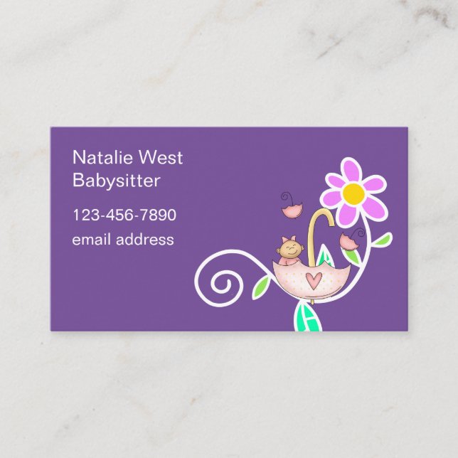 Cute Babysitting Babysitter Contact Business Cards (Front)