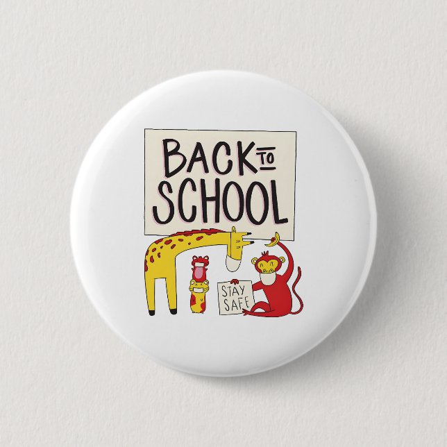 Cute Back to School Animals Safety Design 2 Inch Round Button (Front)