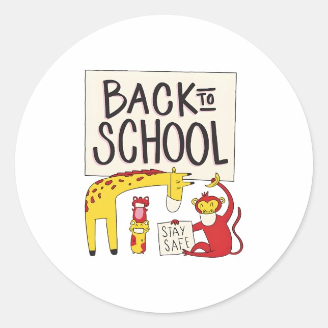 Cute Back to School Animals Safety Design Classic Round Sticker (Front)