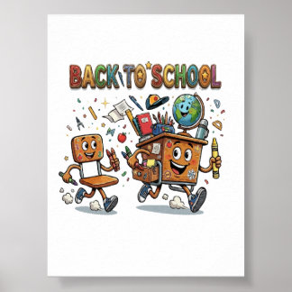 Cute Back To School Cartoon Desk and Chair Poster