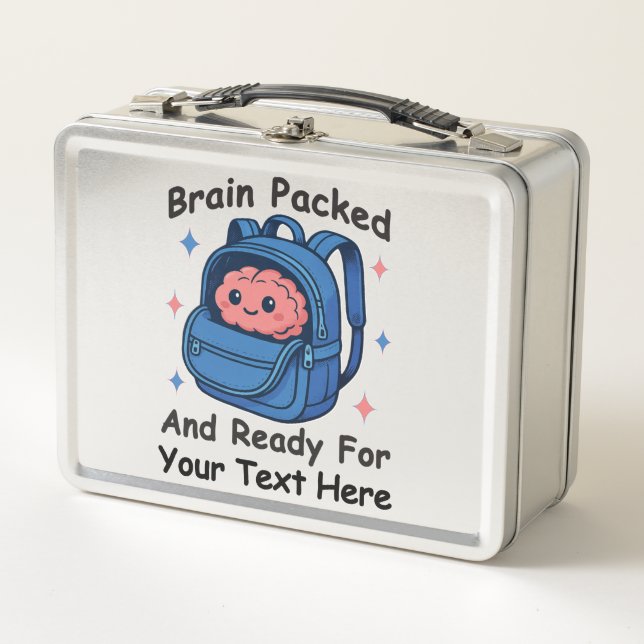 Cute Back-to-School Customizable “Brain Ready" Metal Lunch Box (Front)