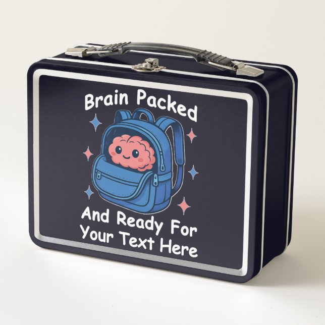 Cute Back-to-School Customizable “Brain Ready" Metal Lunch Box (Front)