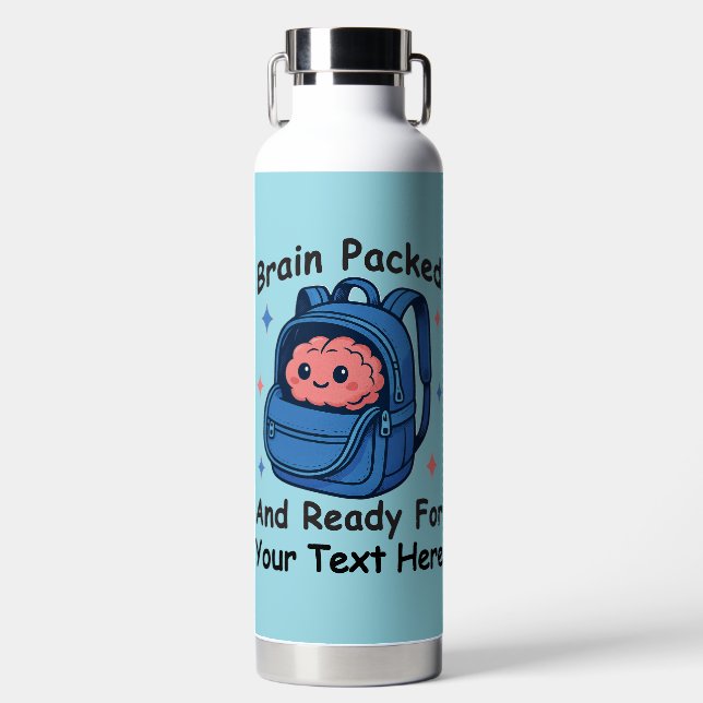 Cute Back-to-School Customizable “Brain Ready" Water Bottle (Front)