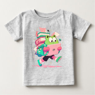 Cute Back to School Frog with Books and Backpack Baby T-Shirt