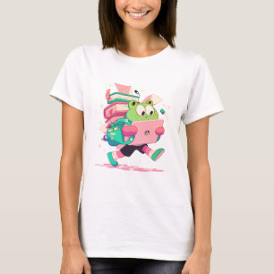 Cute Back to School Frog with Books and Backpack T-Shirt