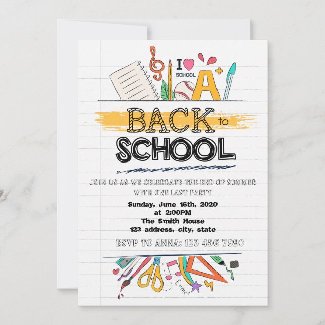 Cute back to school party invitation (Front)
