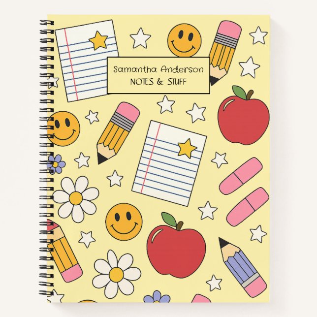 Cute Back to School Pattern |  School Supplies  Notebook (Front)