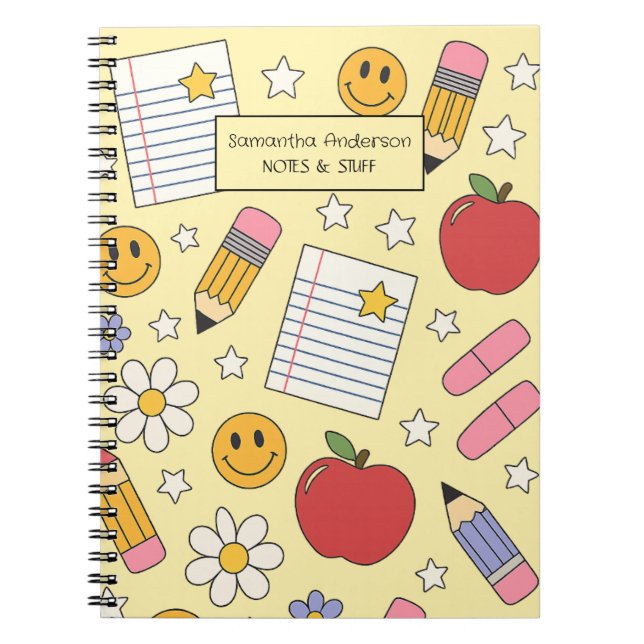 Cute Back to School Pattern |  School Supplies  Notebook (Front)