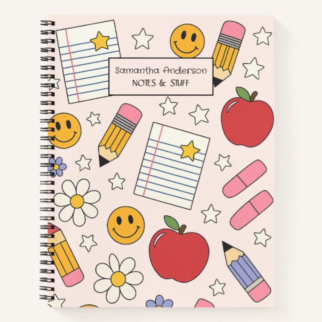 Cute Back to School Pattern |  School Supplies  Notebook (Front)