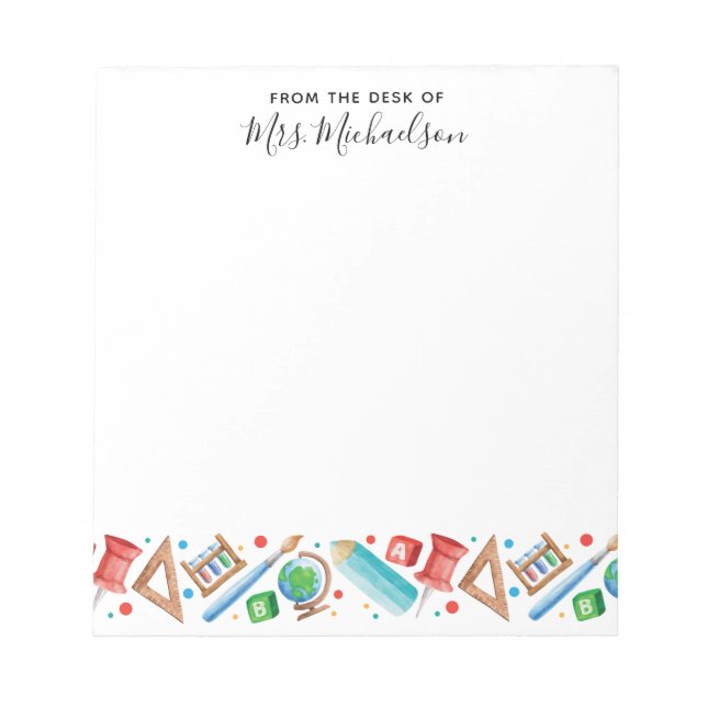 Cute Back to School Pencil Globe Teacher Notepad (Front)