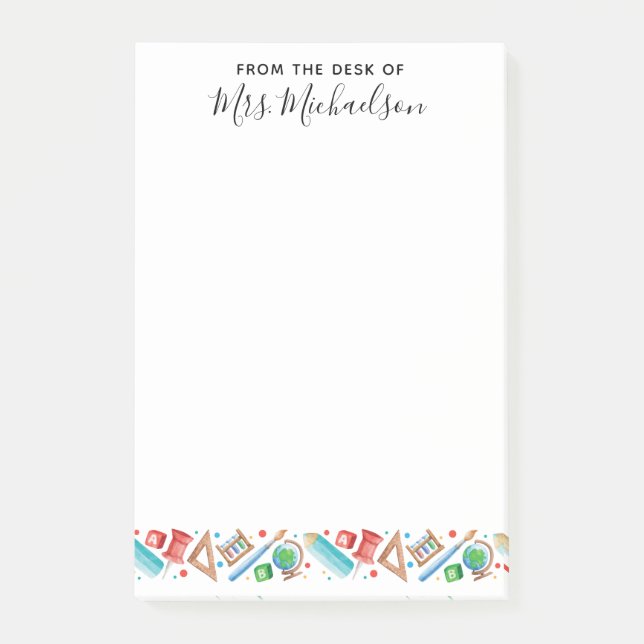 Cute Back to School Pencil Globe Teacher Post-it Notes (Front)