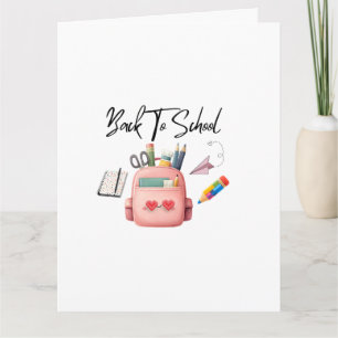 Cute Back to School Pink Backpack greeting card
