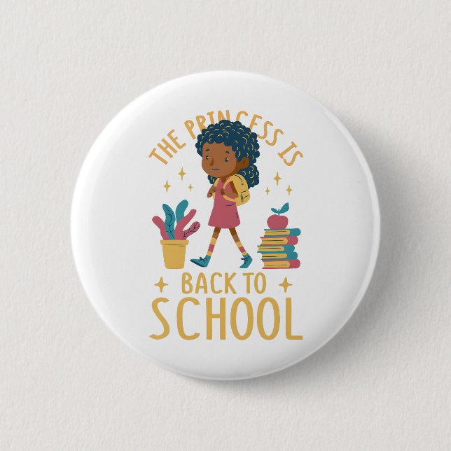 Cute Back to School Princess Girl Illustration  2 Inch Round Button (Front)