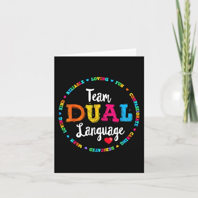 Cute Back To School Squad Team Dual Language Teach Card (Front)