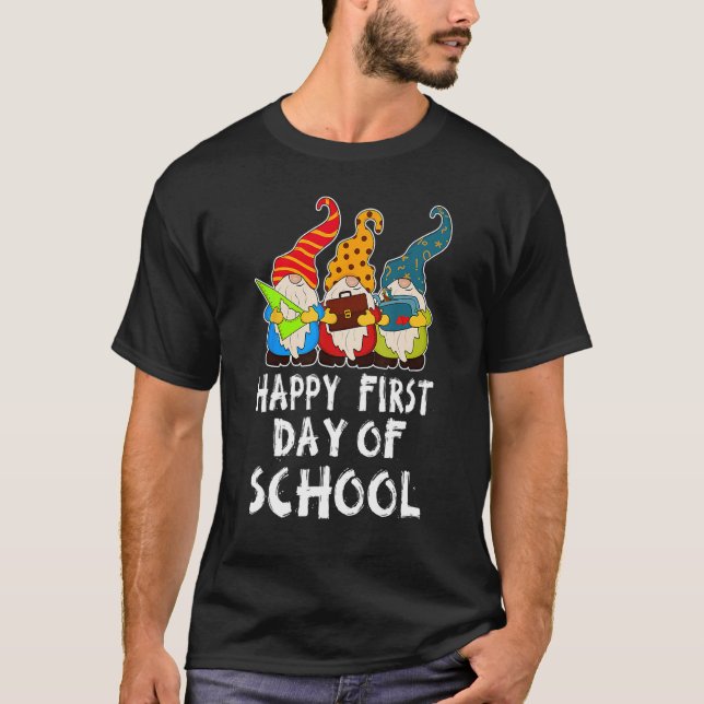 Cute Back to School Teacher Gnome Happy First Day  T-Shirt (Front)