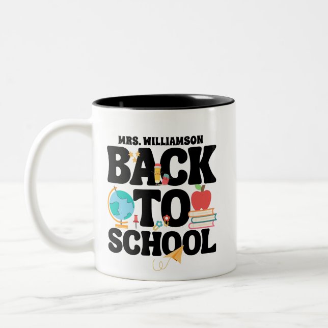 Cute Back To School Teacher Two-Tone Coffee Mug (Left)