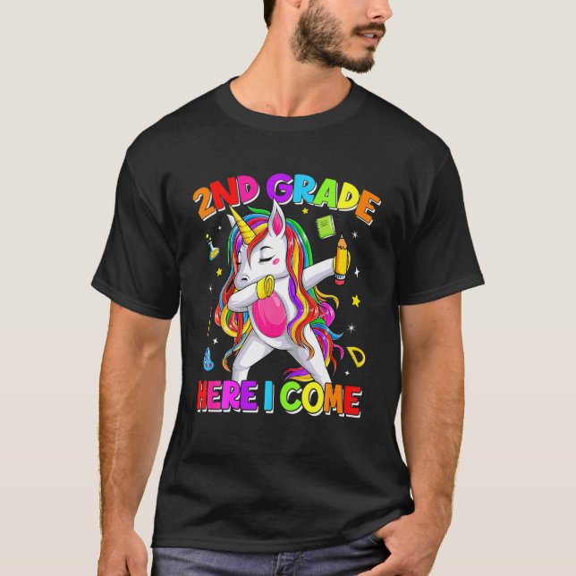 Cute Back To School Unicorn Dabbing 2Nd Grade Seco T-Shirt (Front)