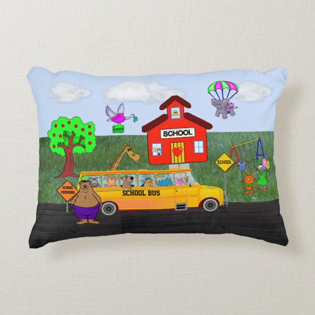 Cute "Back To School" with Funny Animals Accent Pillow (Front)