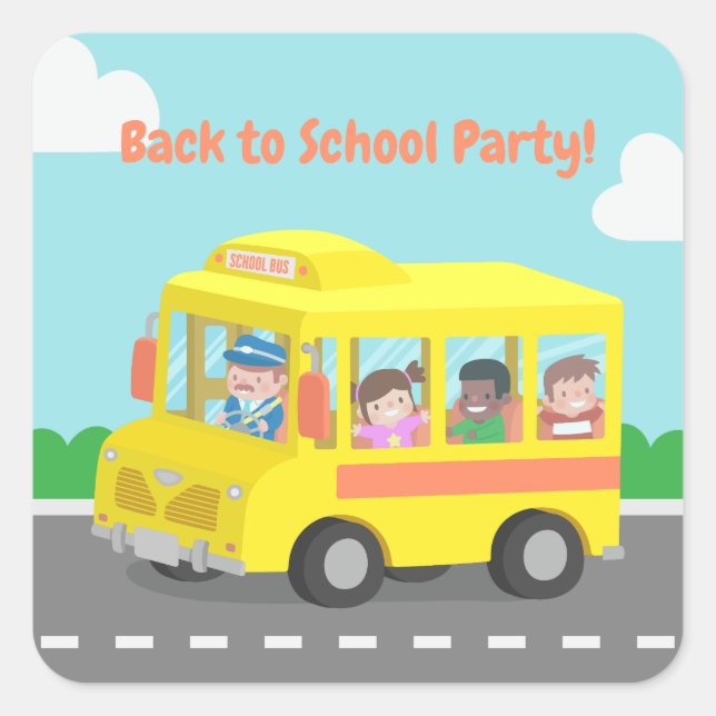 Cute Back to School Yellow Bus Kids Party Labels (Front)