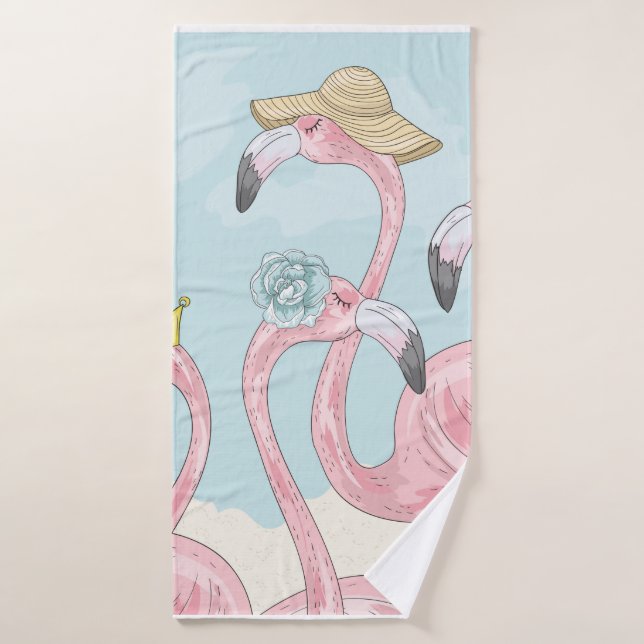 Cute background with flamingos. Summer background  Bath Towel (Bath Towel)