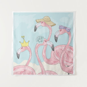 Cute background with flamingos. Summer background Tapestry