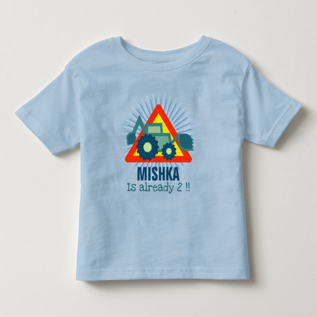Cute Backhoe Construction Engine with Custom Name Toddler T-shirt (Front)
