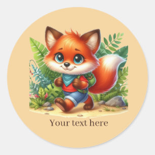 Cute backpacking fox customizable classic round sticker