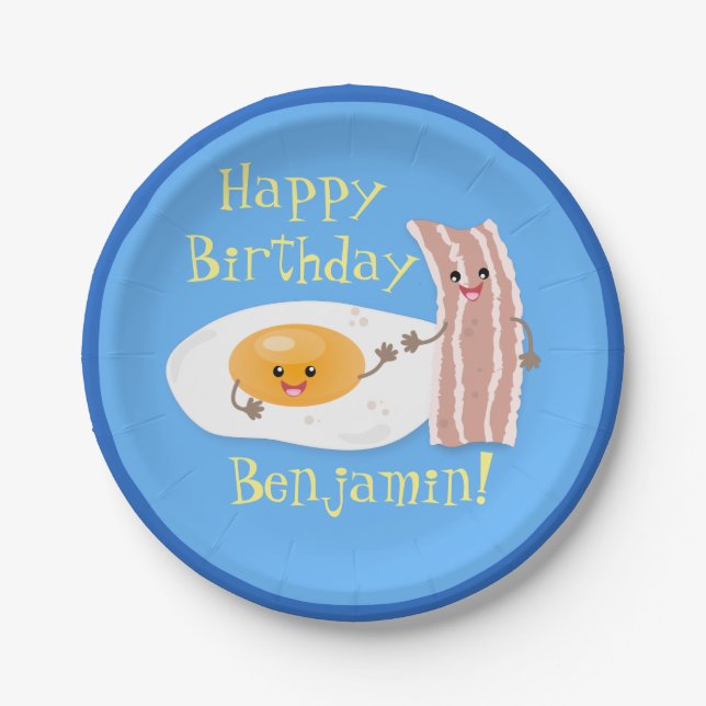 Cute bacon and egg cartoon illustration paper plate (Front)