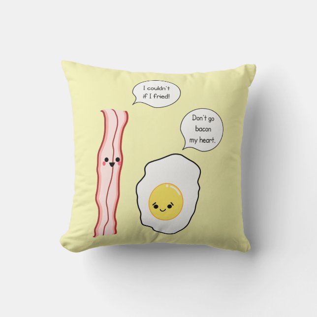Cute Bacon and Egg Cartoon Throw Pillow (Front)