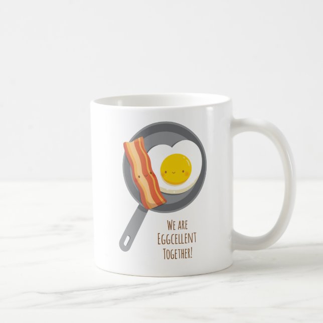Cute Bacon and Egg Eggcellent Love Pun Mug (Right)