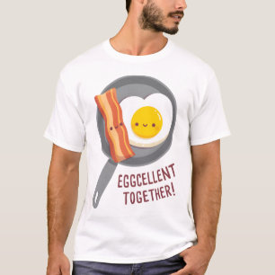 Cute Bacon and Egg Eggcellent Together Pun T-Shirt