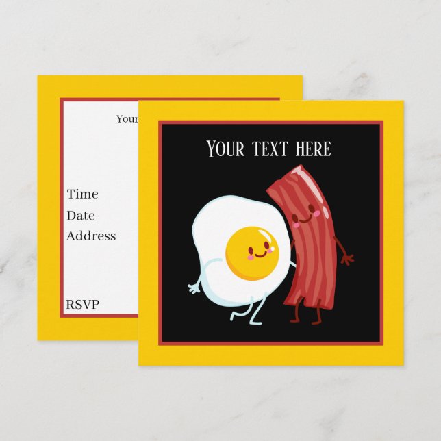 Cute bacon and eggs breakfast party  invitation (Front/Back)