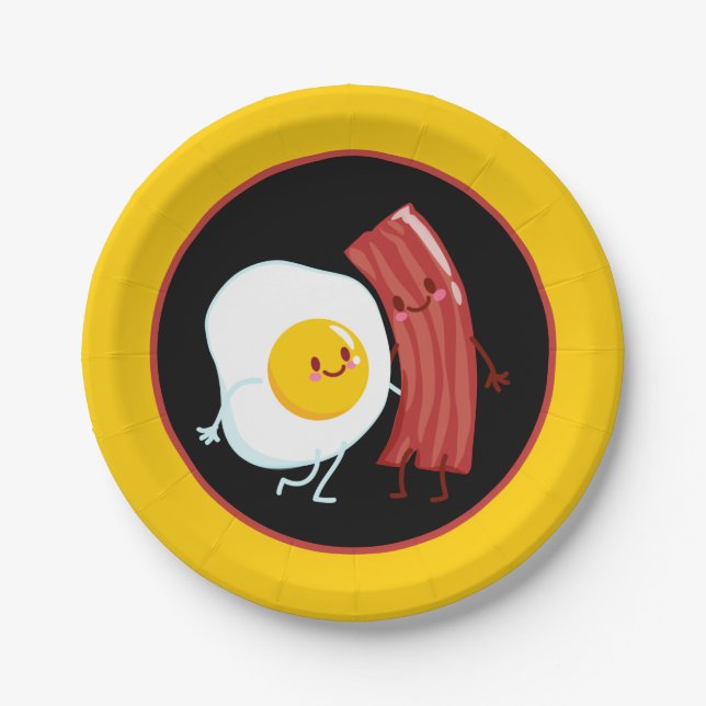 Cute bacon and eggs breakfast party paper plate (Front)